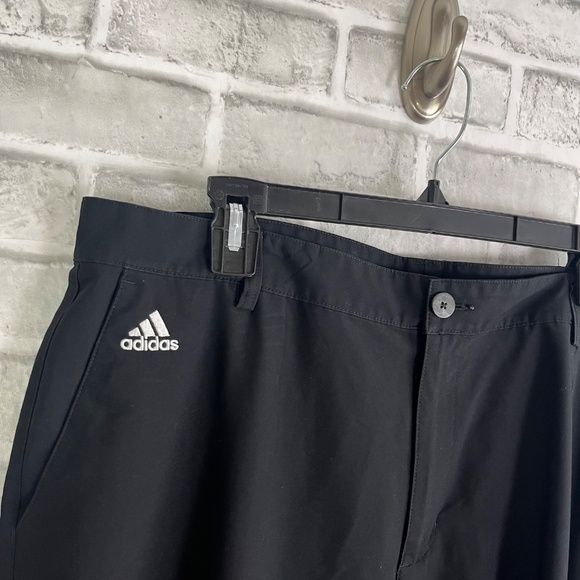 Adidas Solid Black 3 Stripe Performance Golf Pants Men 36 x 32 Polyester Stretch - Picture 2 of 10
